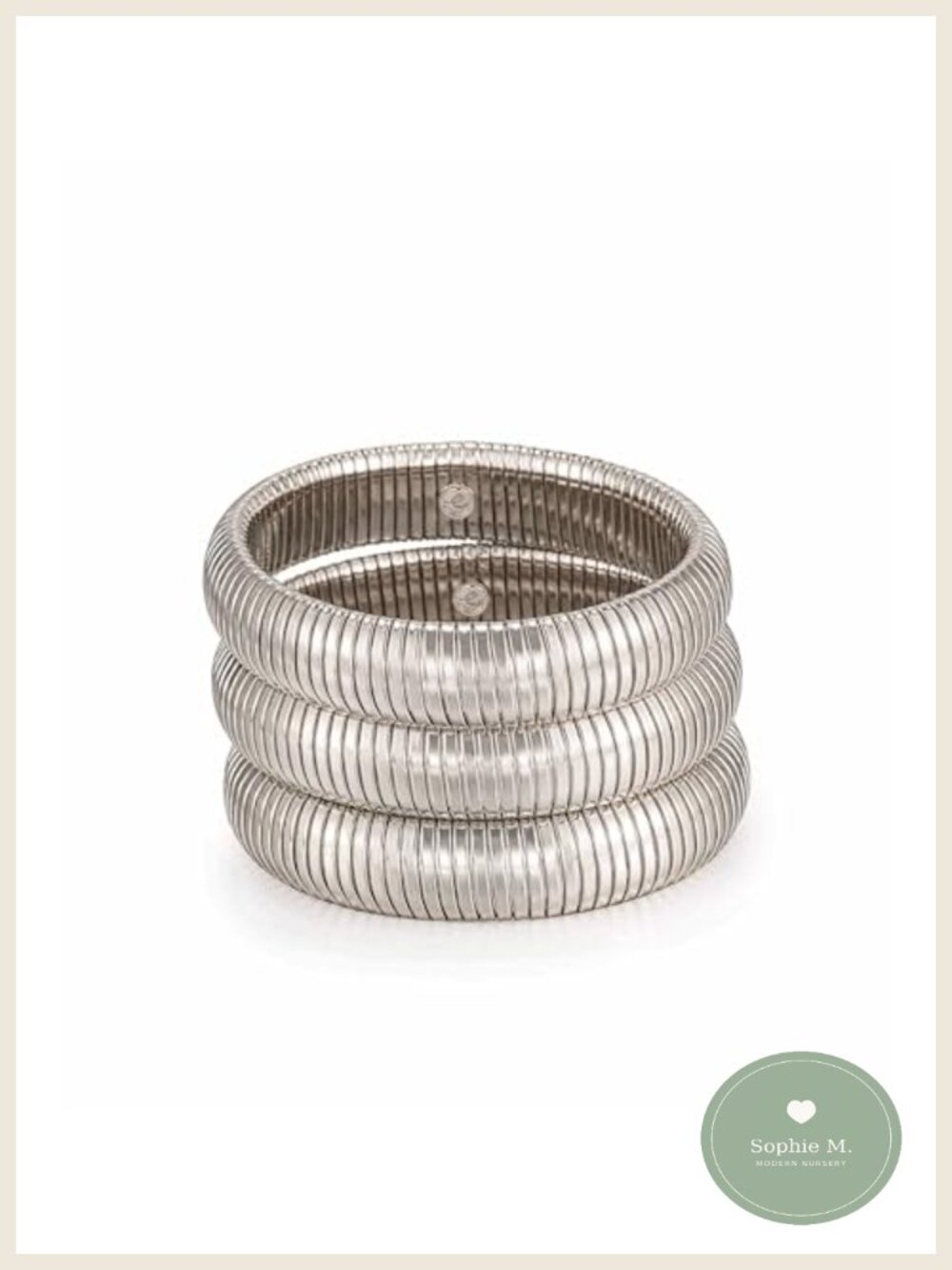 Ettika Rhodium Plated Steel Flex Snake Chain Stretch Bangles Set of 3